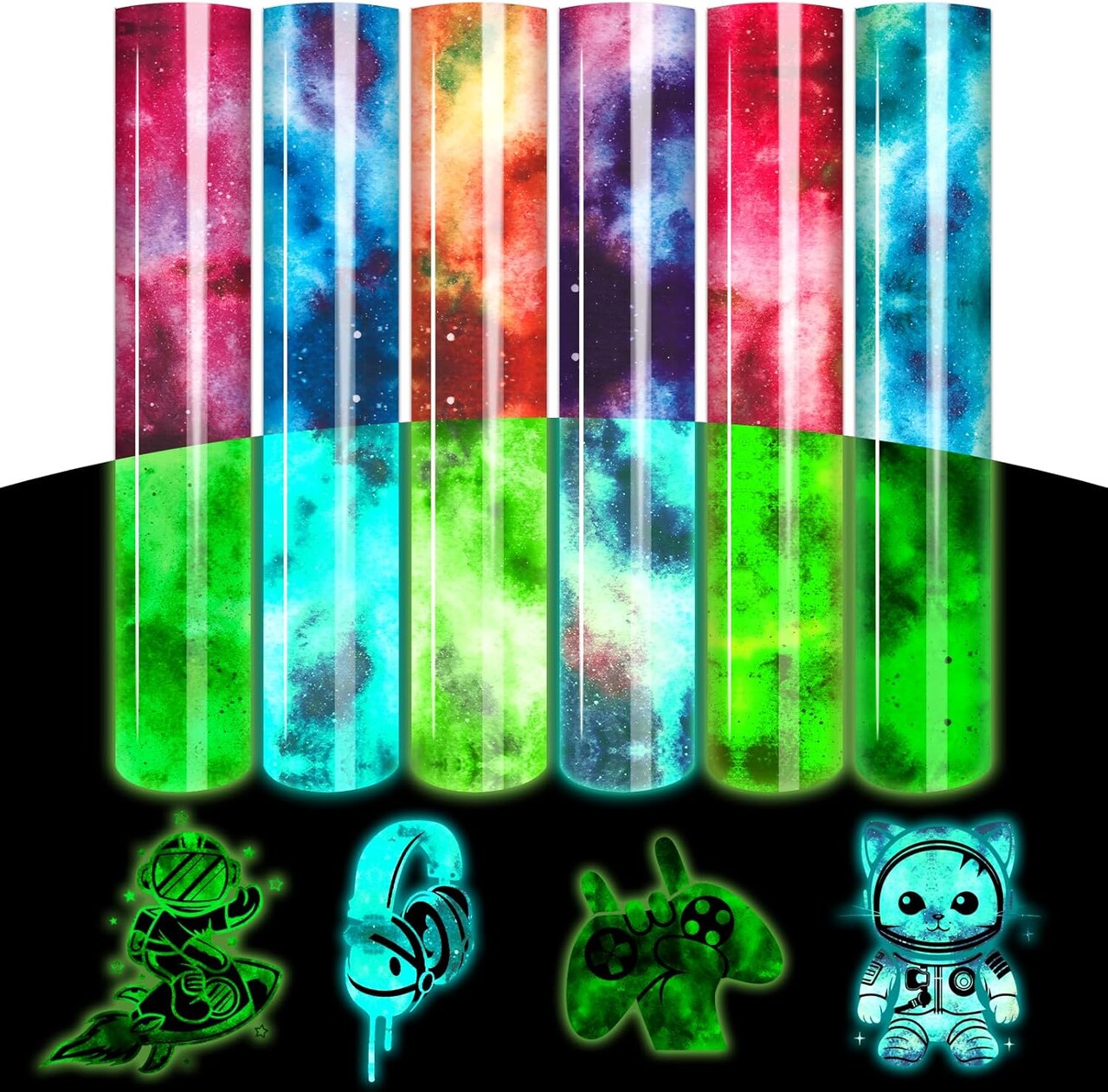 Glow in Dark HTV Heat Transfer Vinyl - 12x10 inch 6 Sheets Luminous Galaxy Iron on